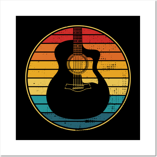 Retro Vintage Circle Sunset Auditorium Acoustic Guitar Wall Art by nightsworthy